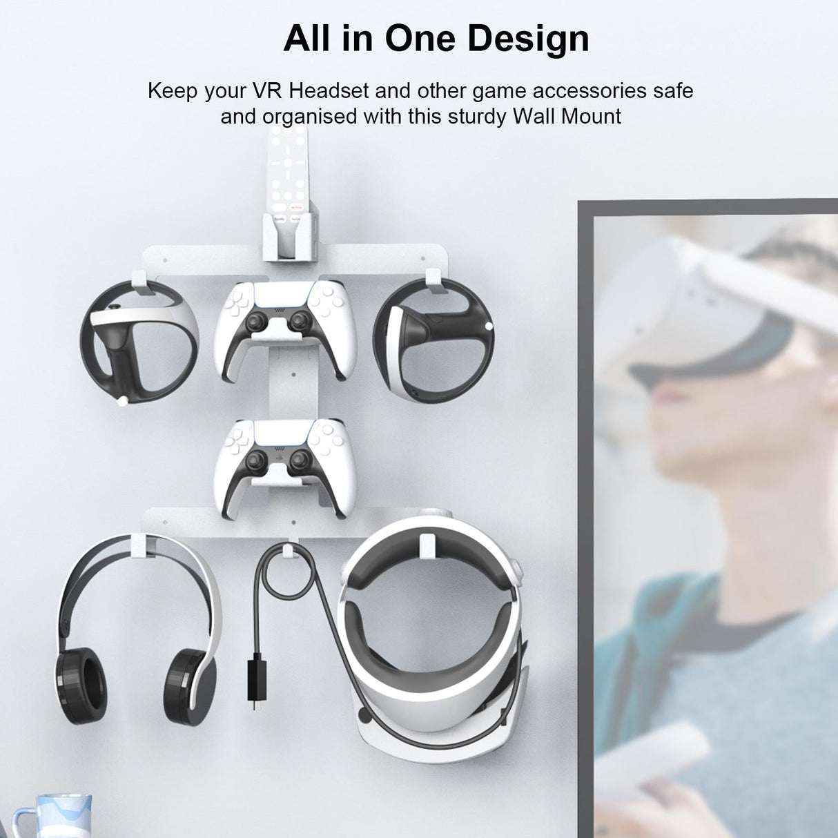 Wall Storage Bracket for Ps5 Vr2 Helmet / Headset / Handle / Remote Control - White