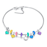 925 Sterling Silver Heart Pendant For Diy Bracelets & Necklaces - Blue - Top-Down View