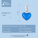 925 Sterling Silver Heart Pendant For Diy Bracelets & Necklaces - Blue - 45-Degree Angle