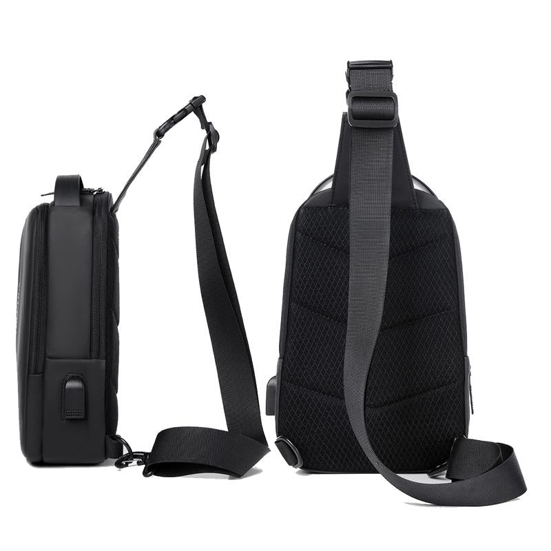 Compact Shoulder Sling USB Crossbody Chest Bag For Men - Black