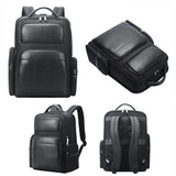Large-capacity Business Laptop Backpack with Usb & Type-c Port - First-layer Cowhide Black - Side View