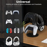Black Acrylic Game Controller Display Stand With Headphone Hanger - Side View