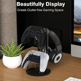Black Acrylic Game Controller Display Stand With Headphone Hanger - 45-Degree Angle