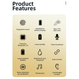 Business Style Bluetooth 5.0 Earphone with Fingerprint Touch - Black - Top-Down View