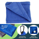 Blue Terry Towel for Wet and Dry Golf Cleaning with Hook - Top-Down View