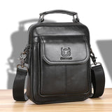 Large Capacity Retro Cowhide Crossbody Bag - Black