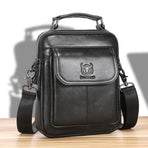 Large Capacity Retro Cowhide Crossbody Bag - Black