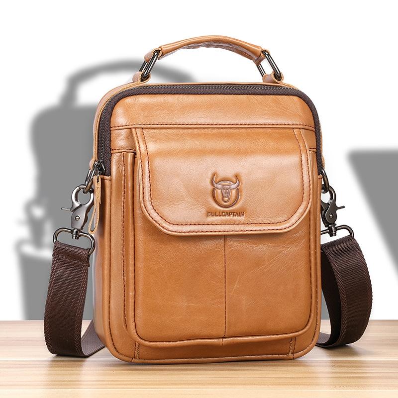 Large Capacity Retro Cowhide Crossbody Bag - Black