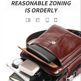 Large Capacity Retro Cowhide Crossbody Bag - Black