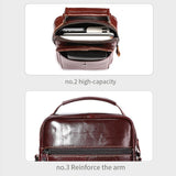 Large Capacity Retro Cowhide Crossbody Bag - Black - Close-Up Angle