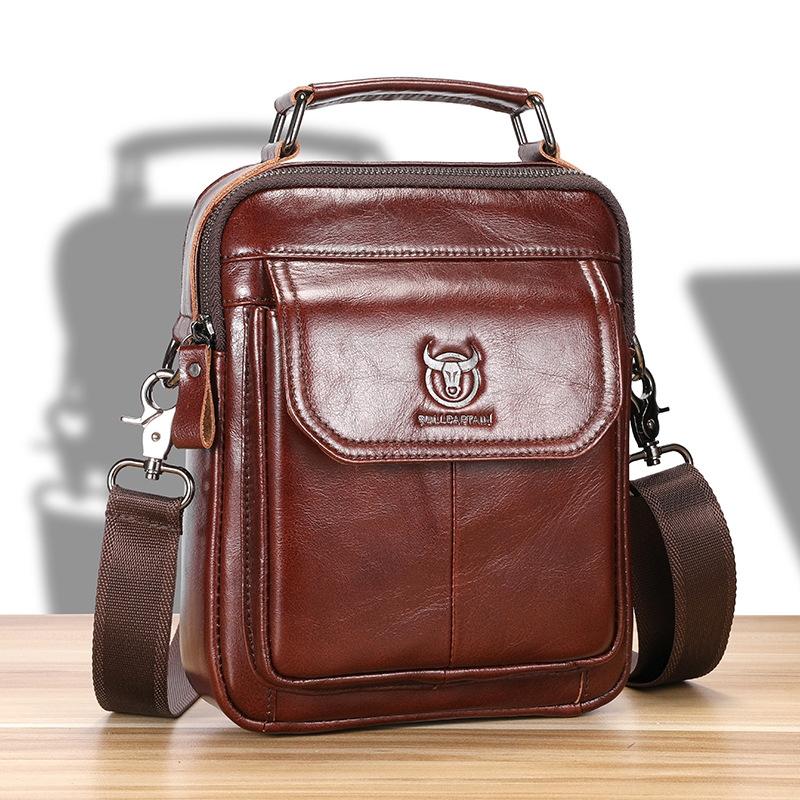 Large Capacity Retro Cowhide Crossbody Bag - Black
