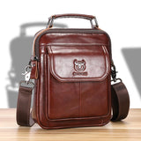 Large Capacity Retro Cowhide Crossbody Bag - Black