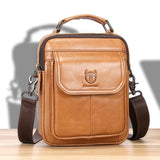 Large Capacity Retro Cowhide Crossbody Bag - Black