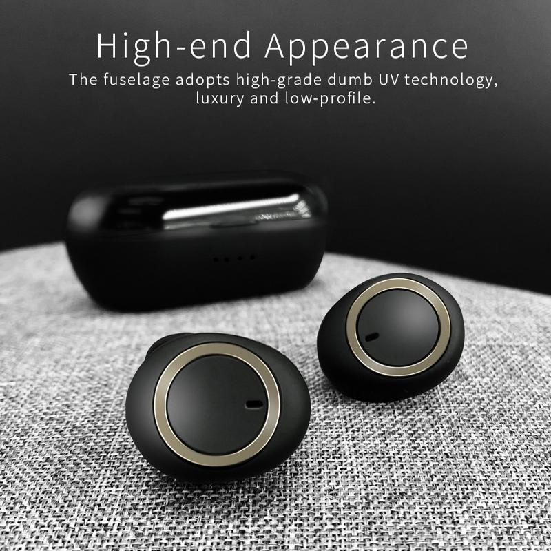 Mini Invisible Tws Bluetooth 5.0 Earphones with Charging Box & Mic - Black