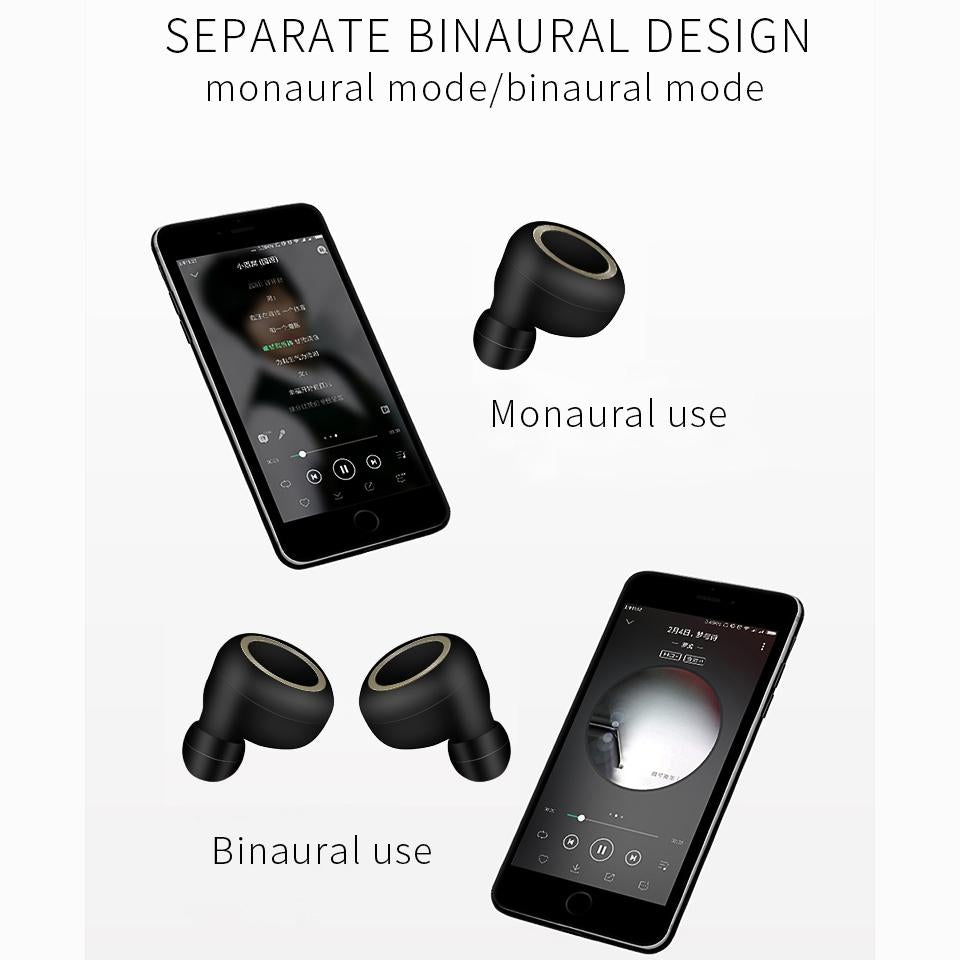 Mini Invisible Tws Bluetooth 5.0 Earphones with Charging Box & Mic - Black