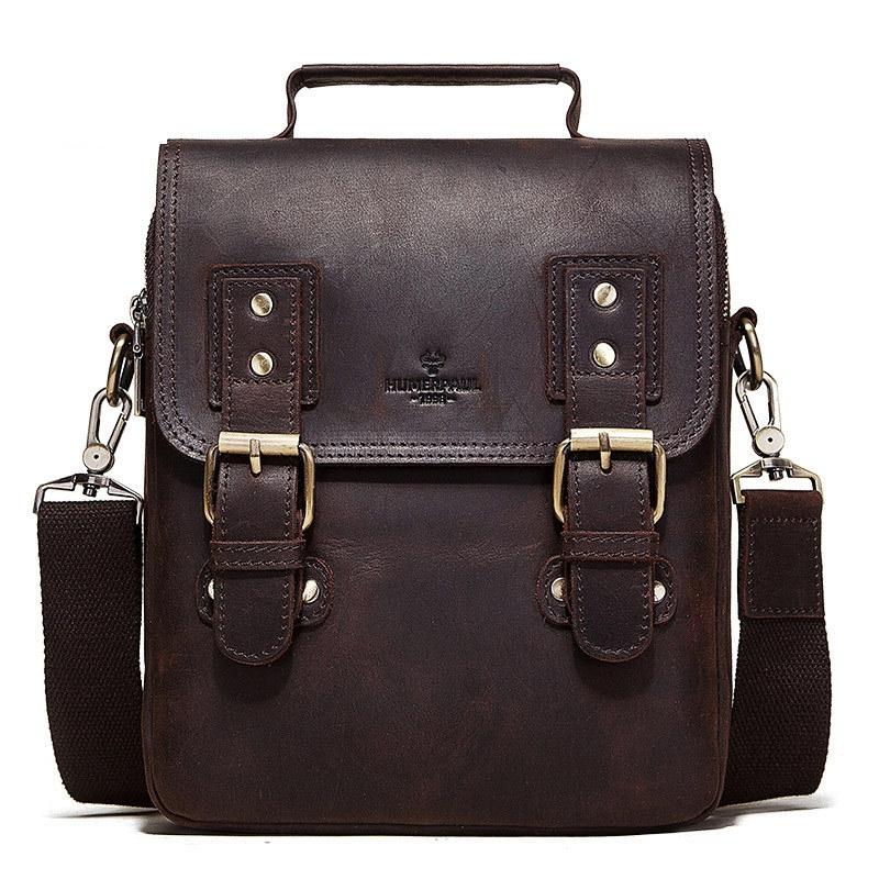 Brown Leather Crossbody Backpack For Men