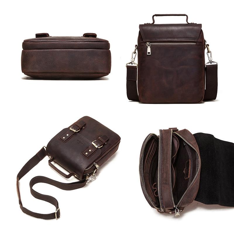 Brown Leather Crossbody Backpack For Men