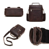 Brown Leather Crossbody Backpack For Men - Top-Down View