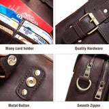 Brown Leather Crossbody Backpack For Men - Close-Up Angle