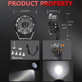 55W 6000Lm / 6000K Off - Road Vehicle Round Work Light - White - Side View