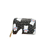 Cute Bear Print Multi Slot Card Holder Anti Degaussing Design - Black - Front View