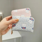 Cute Bear Print Multi Slot Card Holder Anti Degaussing Design - Black - Top-Down View