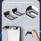 Wall-Mounted Bracket For Ps5 Console With Controller Vr Glasses And Headphone Storage - Black - Low Angle