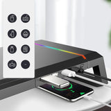 Foldable Laptop Stand with Rgb Lighting & Usb Expansion - Monitor Rack - Moonlight White - Low Angle