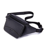 Large Capacity Cowhide Waist Bag For Men - Black - Side View