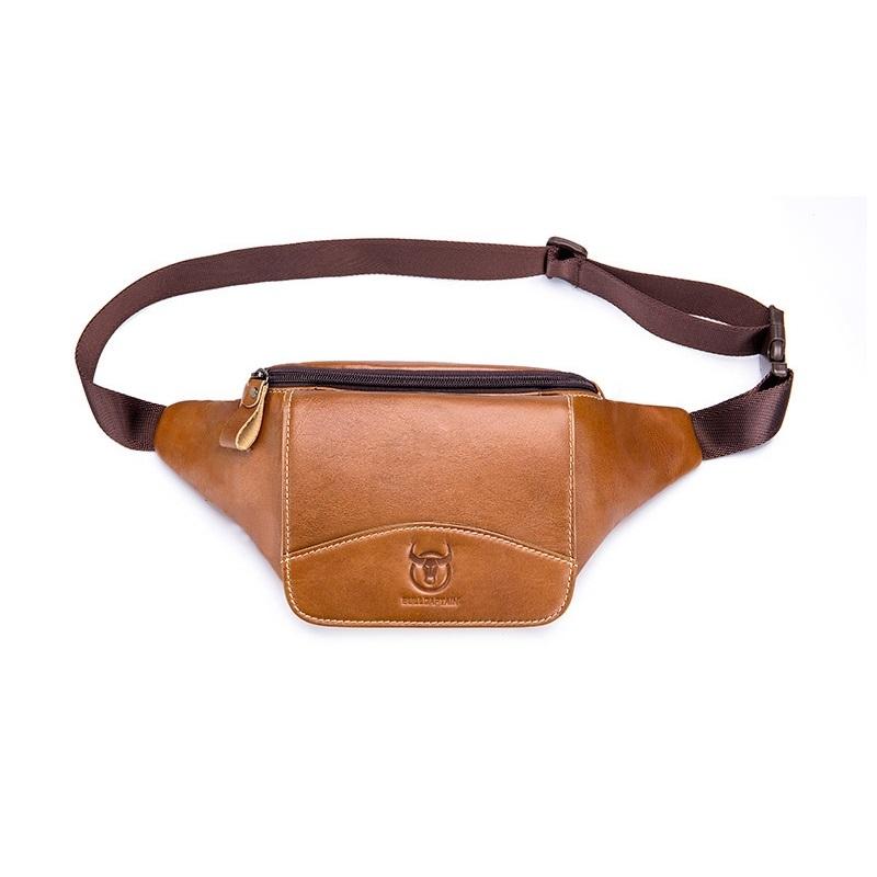 Large Capacity Cowhide Waist Bag For Men - Black