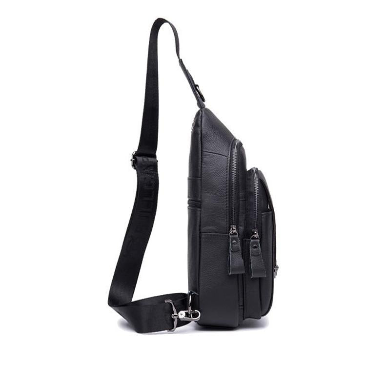 Men Leather Multi Function Shoulder Bag - Black
