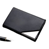 Stainless Steel Business Card Holder Men Leather Clamp - Black
