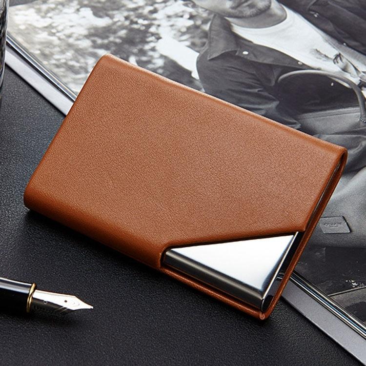 Stainless Steel Business Card Holder Men Leather Clamp - Black