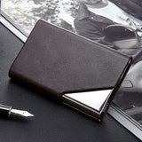 Stainless Steel Business Card Holder Men Leather Clamp - Black