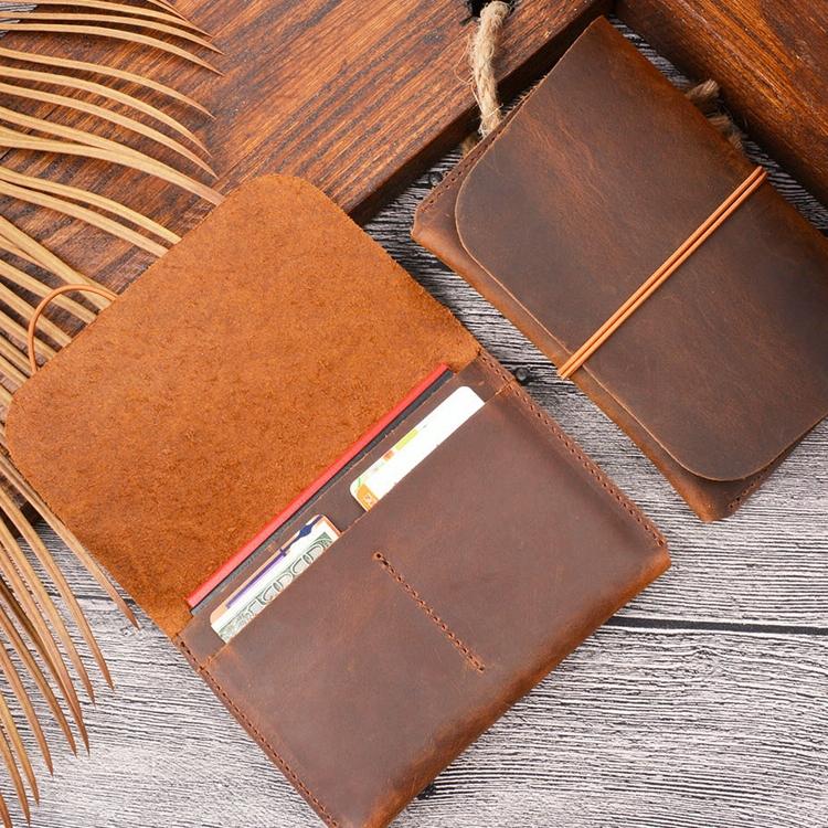 Retro Passport Wallet For Travel Crazy Horse Skin - Brown