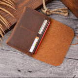 Retro Passport Wallet For Travel Crazy Horse Skin - Brown
