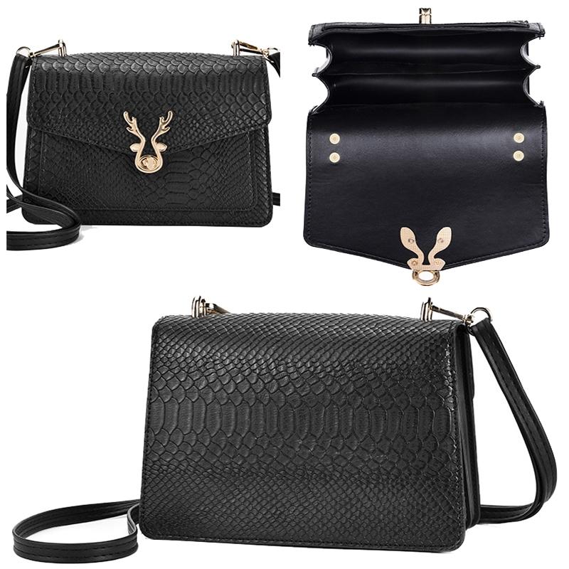 Stylish Crocodile Leather Crossbody Phone Bag - Black
