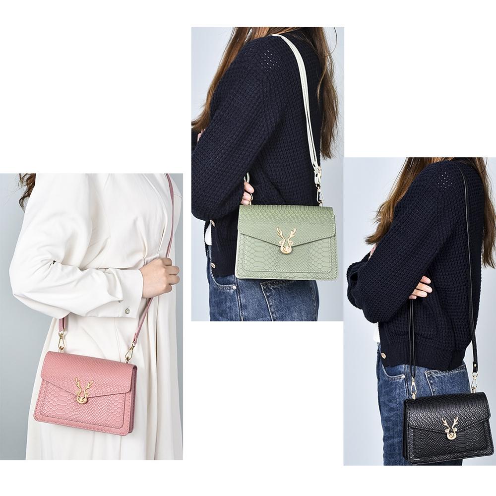 Stylish Crocodile Leather Crossbody Phone Bag - Black