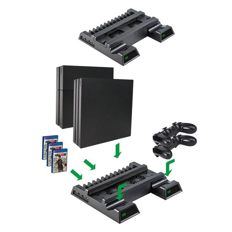 Vertical Cooling Stand with Dual Controller Charger for Ps4 - Black