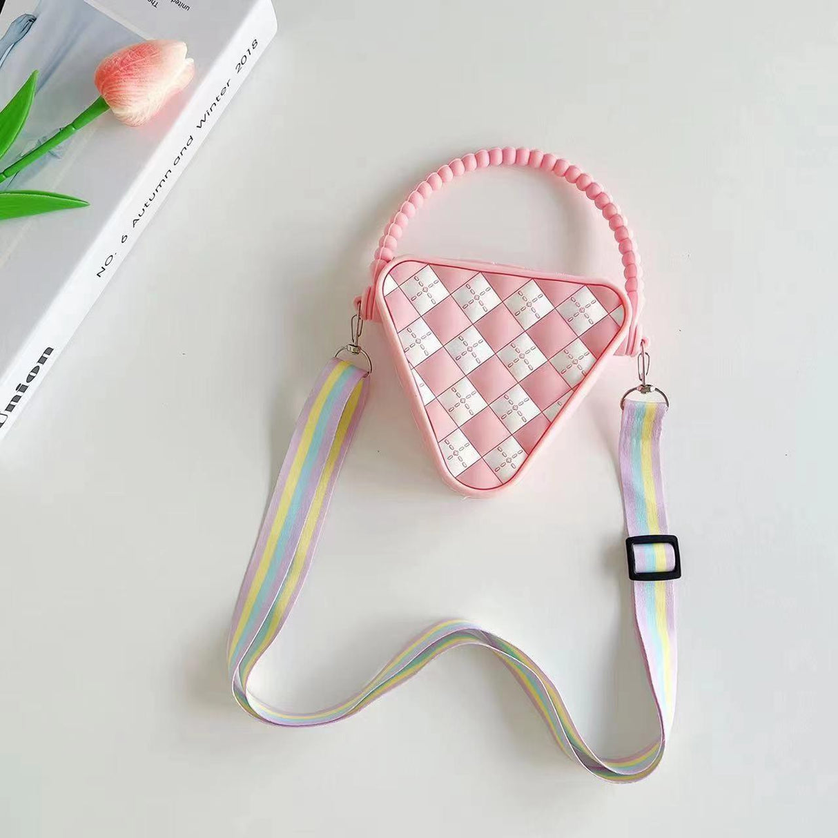 Mini Diamond Shaped Silicone Shoulder Bag - Rosered