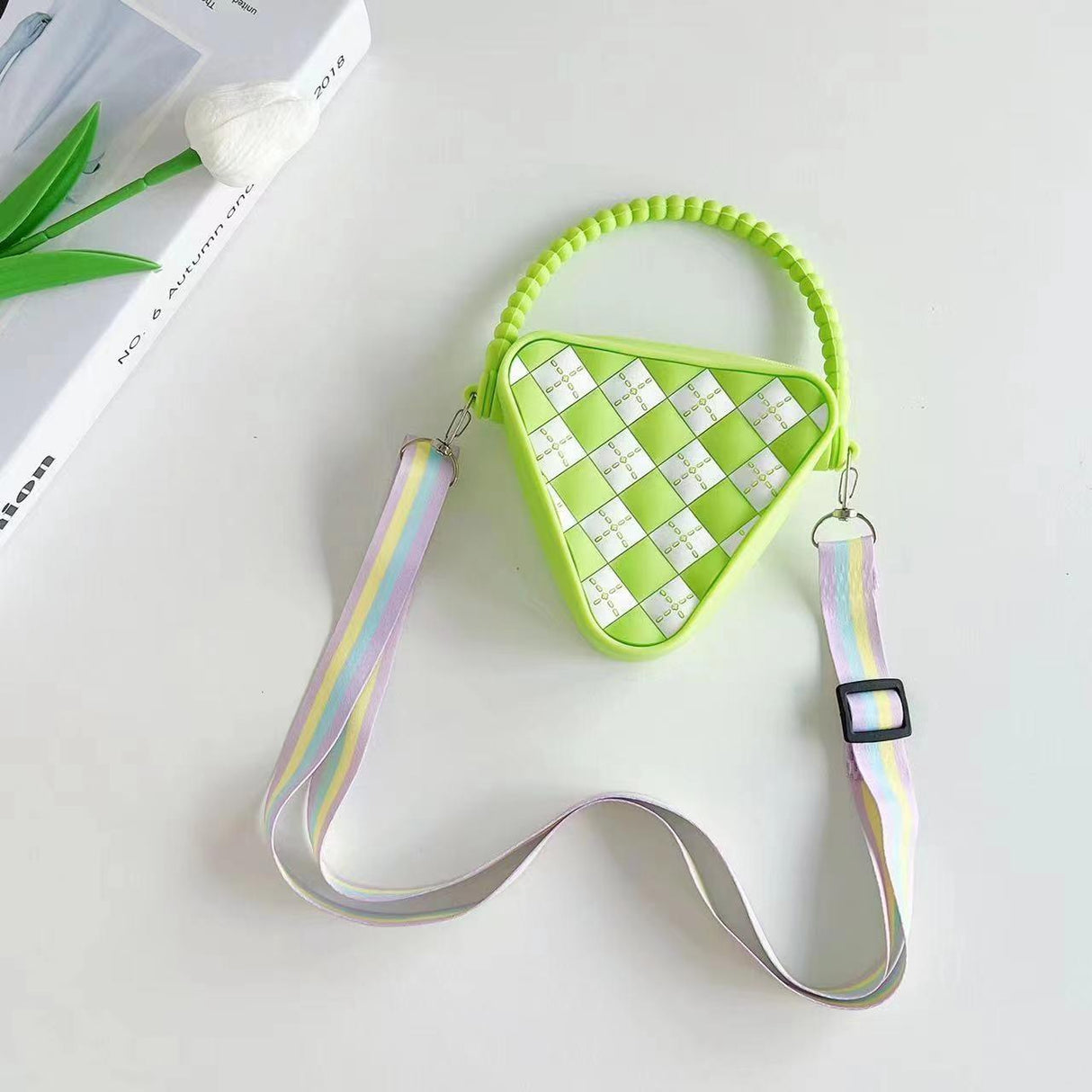 Mini Diamond Shaped Silicone Shoulder Bag - Rosered