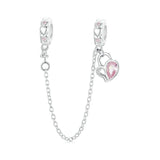 925 Sterling Silver Valentine Heart Lock Safety Chain For Diy Beading - Front View