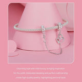 925 Sterling Silver Valentine Heart Lock Safety Chain For Diy Beading - Top-Down View