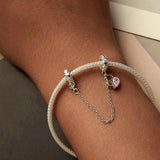 925 Sterling Silver Valentine Heart Lock Safety Chain For Diy Beading - Rear View