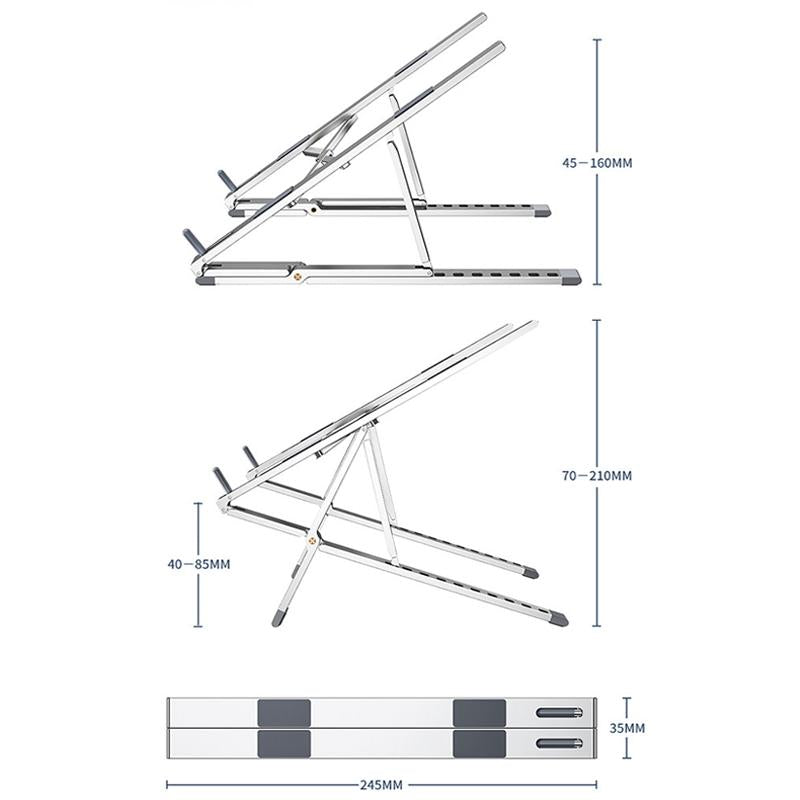 Adjustable Aluminum Laptop Cooling Bracket - Desktop - Gray