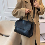 Stylish Winter Crossbody Tote For Women - Black - Low Angle
