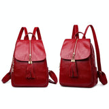 Leather Travel Backpack - Anti-theft Compact - Red