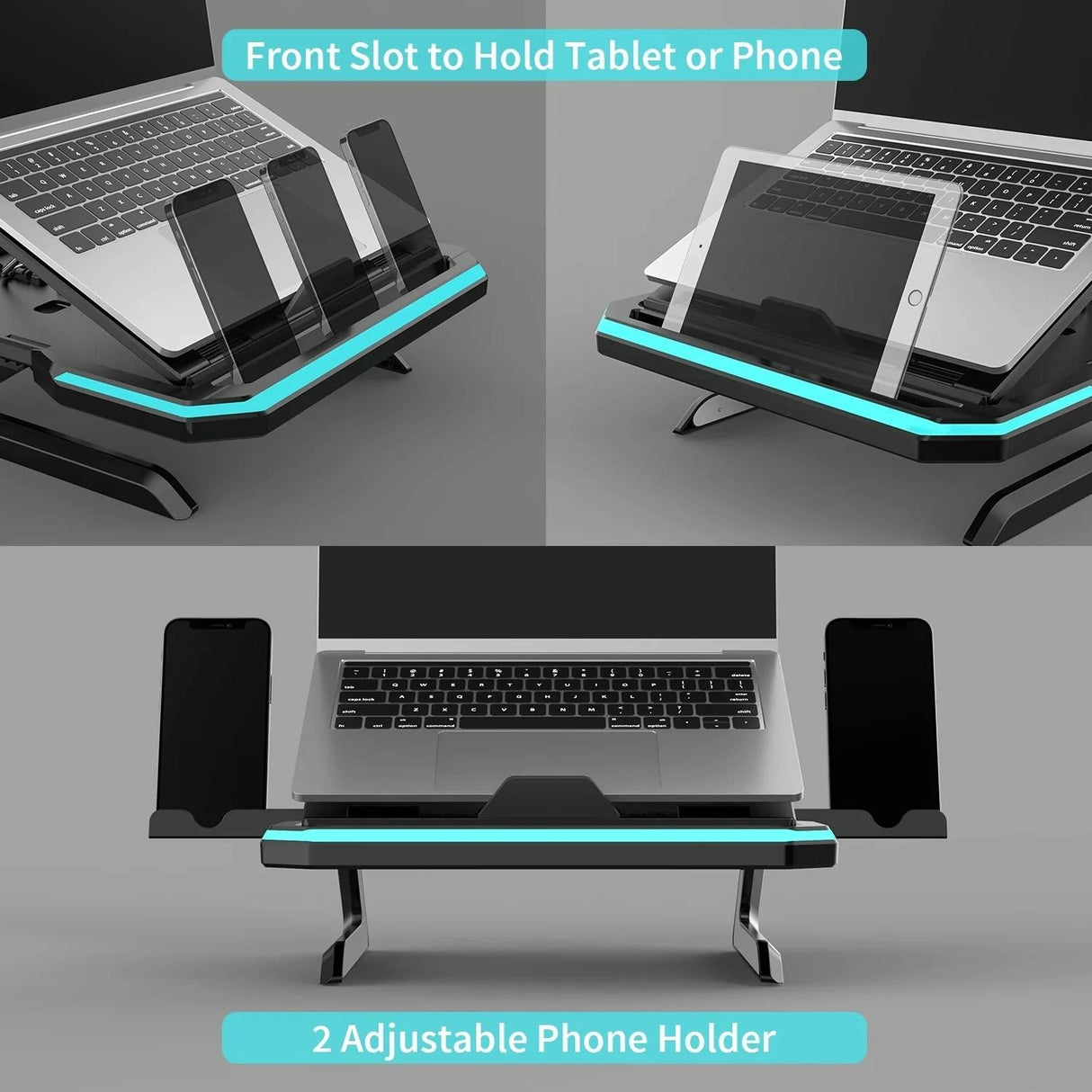 Adjustable Laptop Stand with 9 Levels of Lighting - Black