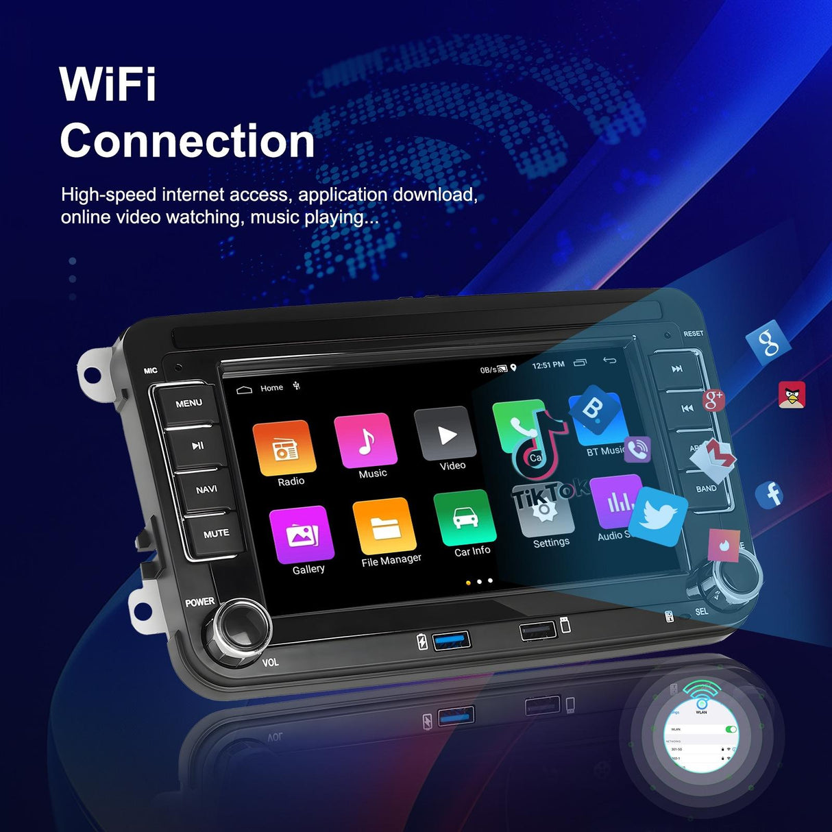 2 + 64G Carplay Android Navigation For Vw / Skoda - Reversing Camera - Large Screen