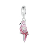 925 Sterling Silver Platinum Plated Pink Parrot Pendant - Front View